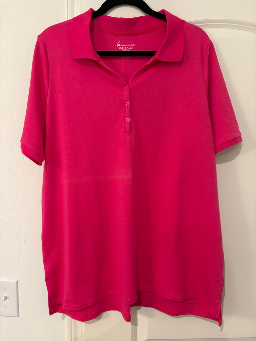 Lane Bryant Bright Pink Short Sleeve Polo